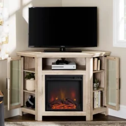 Glass Door Electric Fireplace Corner TV Stand For TVs Up To 50" - Saracina Home -Saracina Home GUEST 00a48356 bf30 4e88 9498 b7dca90cc2eb