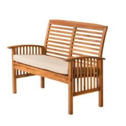 Ravenscroft Modern Boho Acacia Wood Slatted Outdoor Loveseat With Cushion - Saracina Home -Saracina Home GUEST 0351f6f8 42ea 446b 819c e7d0b3a28178
