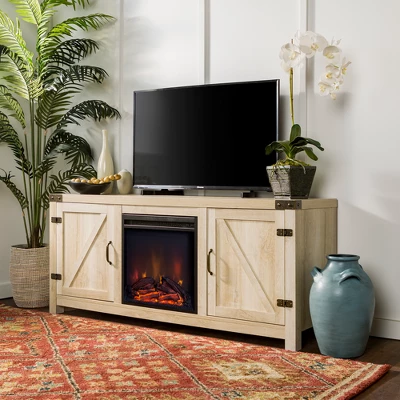 Clarabelle Double Door Farmhouse Electric Fireplace TV Stand For TVs Up To 65" - Saracina Home 1 Clarabelle Double Door Farmhouse Electric Fireplace TV Stand For TVs Up To 65" - Saracina Home
