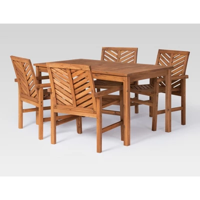 5pc Slatted Chevron Acacia Wood Patio Dining Set - Saracina Home 5 5pc Slatted Chevron Acacia Wood Patio Dining Set - Saracina Home - Image 5