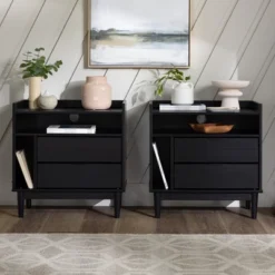 2pk Mid-Century Modern Solid Wood 2 Drawer Storage Nightstands - Saracina Home 18 2pk Mid-Century Modern Solid Wood 2 Drawer Storage Nightstands - Saracina Home -Saracina Home GUEST 081e1c93 fb83 4111 87a0 db5e67515069