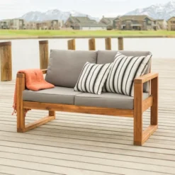 Galia Square Leg Acacia Wood Patio Loveseat With Cushions - Brown - Saracina Home 23 Galia Square Leg Acacia Wood Patio Loveseat With Cushions - Brown - Saracina Home -Saracina Home GUEST 0cc2d0f3 47e5 4caf 8193 f03c8bb693e4
