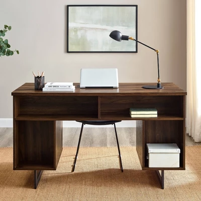 DuPonte Modern Double Sided Pedestal Executive Desk Dark Walnut - Saracina Home 1 DuPonte Modern Double Sided Pedestal Executive Desk Dark Walnut - Saracina Home