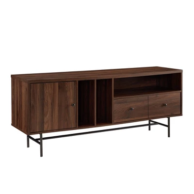 Modern Vinyl Record Player Storage TV Stand For TVs Up To 65" Dark Walnut - Saracina Home 3 Modern Vinyl Record Player Storage TV Stand For TVs Up To 65" Dark Walnut - Saracina Home - Image 3