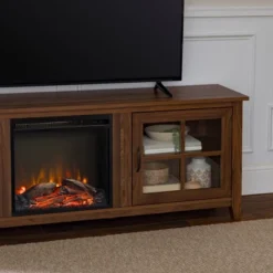 Tasi Transitional Farmhouse Glass Window Pane Door With Electric Fireplace TV Stand For TVs Up To 80" - Saracina Home -Saracina Home GUEST 1b7e41d8 8ce5 4d62 aab3 807810439b3d