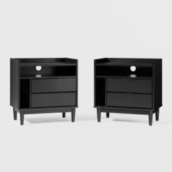 2pk Mid-Century Modern Solid Wood 2 Drawer Storage Nightstands - Saracina Home 19 2pk Mid-Century Modern Solid Wood 2 Drawer Storage Nightstands - Saracina Home -Saracina Home GUEST 1f73b353 865e 4131 a376 6364f0459882
