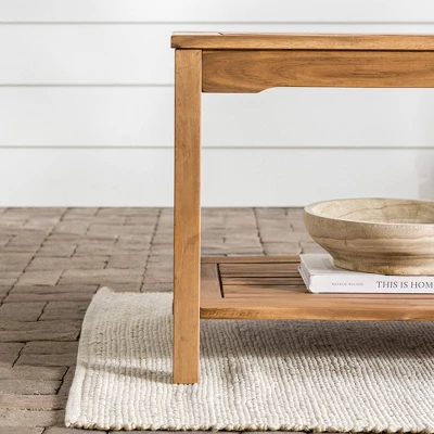 Ravenscroft Modern Boho Acacia Wood Slatted Outdoor Coffee Table With Lower Shelf - Saracina Home 7 Ravenscroft Modern Boho Acacia Wood Slatted Outdoor Coffee Table With Lower Shelf - Saracina Home - Image 7