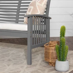 Ravenscroft Modern Boho Acacia Wood Slatted Outdoor Loveseat With Cushion - Saracina Home -Saracina Home GUEST 2264c25c 6929 44e0 82fd ff36fdeadd35