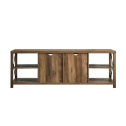 Sophie Rustic Farmhouse X Frame Glass Doors TV Stand For TVs Up To 80" Rustic Oak - Saracina Home -Saracina Home GUEST 25062be1 85e2 487b bbc9 7411eebdc133