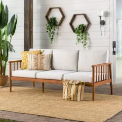 New Release 3 Saracina Home Modern Boho Eucalyptus Outdoor Spindle Sofa With Cushions