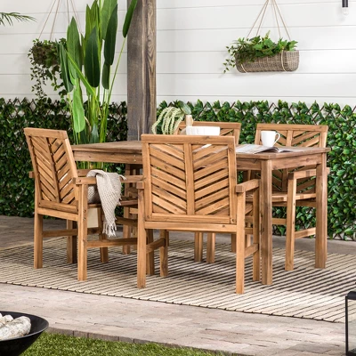 5pc Slatted Chevron Acacia Wood Patio Dining Set - Saracina Home 1 5pc Slatted Chevron Acacia Wood Patio Dining Set - Saracina Home