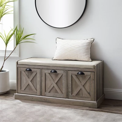 Farmhouse 40" 3 Drawer Storage Bench With Cushion - Saracina Home 1 Farmhouse 40" 3 Drawer Storage Bench With Cushion - Saracina Home