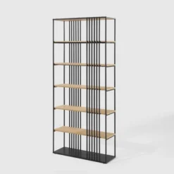 79" Modern 6 Shelf With Metal Bar Bookcase Coastal Oak/Black - Saracina Home 10 79" Modern 6 Shelf With Metal Bar Bookcase Coastal Oak/Black - Saracina Home -Saracina Home GUEST 357dd387 1fbd 46e5 a3f1 33f20fcef85e