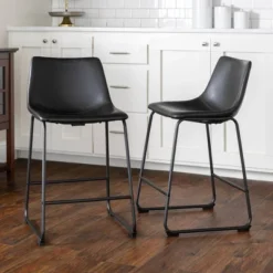 Set Of 2 Laslo Modern Upholstered Faux Leather Counter Height Barstools - Saracina Home