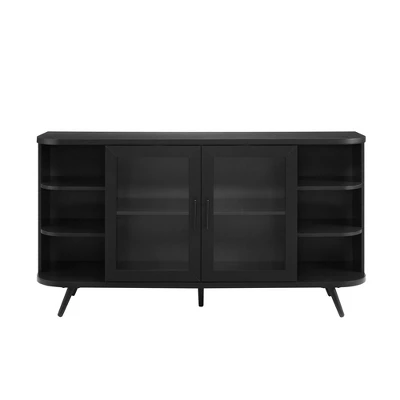 Mid-Century Modern Glass Double Door Curved Sideboard - Saracina Home 2 Mid-Century Modern Glass Double Door Curved Sideboard - Saracina Home - Image 2