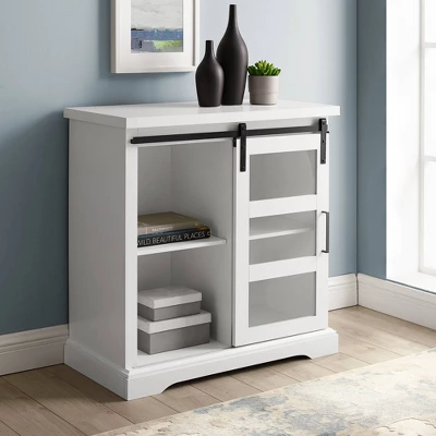 Tertia Transitional Accent Cabinet With Sliding Glass Door Solid White - Saracina Home 1 Tertia Transitional Accent Cabinet With Sliding Glass Door Solid White - Saracina Home