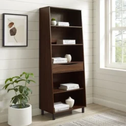 72.5" Mid-Century Modern 1 Drawer Angled Bookshelf - Saracina Home -Saracina Home GUEST 4e020e08 c0bf 4aad 89b3 daa5503d4d51