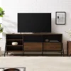 Modern Industrial Metal Mesh Sliding Door TV Stand For TVs Up To 80" Dark Walnut - Saracina Home