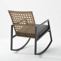 Komodo Modern Boho Faux Rattan & Metal Outdoor Rocking Chair With Cushion - Brown/Gray - Saracina Home -Saracina Home GUEST 520cdeec 4f51 489c aadc c2148f573b0c