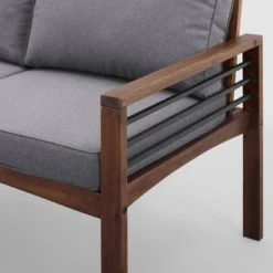 Saybrook Modern Metal And Wood Patio Loveseat - Gray/Dark Brown - Saracina Home -Saracina Home GUEST 552352ef 3e24 41f9 9609 1cdc37ebecff