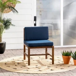 Modular Acacia Wood Armless Patio Chair With Cushion - Dark Brown/Navy - Saracina Home -Saracina Home GUEST 5557510f 751d 46fb b8de 1b90f5dc1788