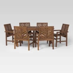 New Release 17 7pc Slatted Chevron Acacia Patio Dining Set - Saracina Home