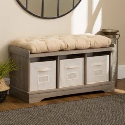 42" Upholstered Wood Entryway Bench With Storage - Saracina Home