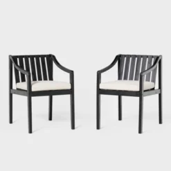 Saracina Home 2pk Mid-Century Modern Slatted Outdoor Acacia Arm Chairs With Cushions -Saracina Home GUEST 5c6ca3ac 7a3b 49de 8a2d c30f230bda0e