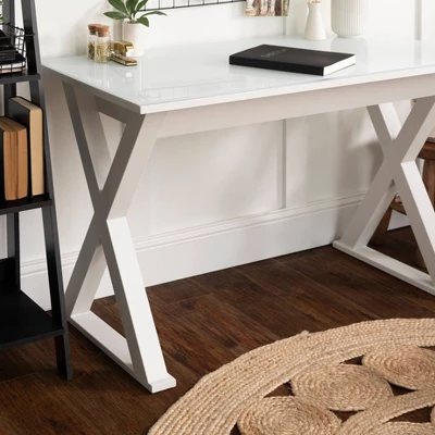 Glass Top Writing Desk With Drawer - Saracina Home 6 Glass Top Writing Desk With Drawer - Saracina Home - Image 6