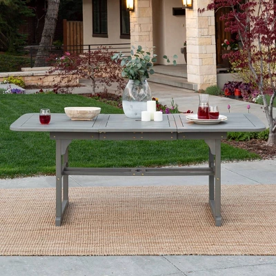 Ravenscroft Modern Boho Acacia Wood Slat Top Rectangle Extendable Outdoor Table - Saracina Home 5 Ravenscroft Modern Boho Acacia Wood Slat Top Rectangle Extendable Outdoor Table - Saracina Home - Image 5