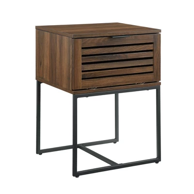 Visconti Boho Slat Pull Down Door Side Table Dark Walnut - Saracina Home 3 Visconti Boho Slat Pull Down Door Side Table Dark Walnut - Saracina Home - Image 3