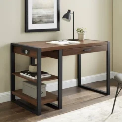 48" Industrial Farmhouse Tech Desk With USB Dark Walnut - Saracina Home
