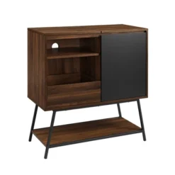 Emmeline Mid-Century Modern Vinyl Record Player Cabinet Black/Dark Walnut - Saracina Home