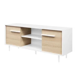 Modern 2 Door TV Stand For TVs Up To 65" Solid White/Coastal Oak/White - Saracina Home -Saracina Home GUEST 71b35f19 b185 49ca 9a53 cd5480612808