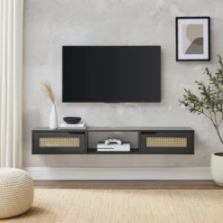 Modern Boho Floating TV Stand For TVs Up To 65" With Rattan Doors - Saracina Home -Saracina Home GUEST 76eac520 24ad 47c2 a6b9 24cf0016994e