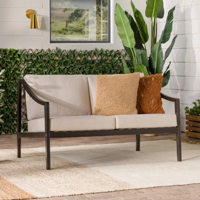 Saracina Home Mid-Century Modern Slatted Acacia Outdoor Bench With Cushions 1 Saracina Home Mid-Century Modern Slatted Acacia Outdoor Bench With Cushions