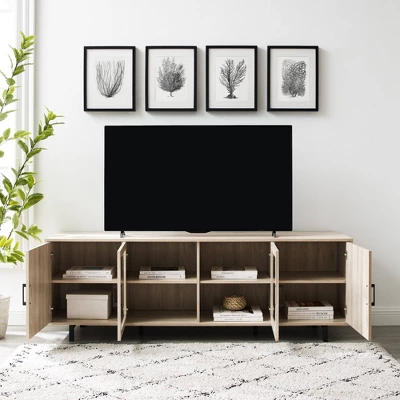 Vik Modern Boho 4 Door Herringbone TV Stand For TVs Up To 80" - Saracina Home 2 Vik Modern Boho 4 Door Herringbone TV Stand For TVs Up To 80" - Saracina Home - Image 2