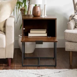 Visconti Boho Slat Pull Down Door Side Table Dark Walnut - Saracina Home 18 Visconti Boho Slat Pull Down Door Side Table Dark Walnut - Saracina Home -Saracina Home GUEST 7c8b4df9 8fbd 4632 bb8a a35d316bd6f9