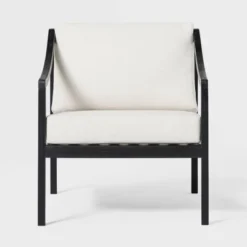 Saracina Home Mid-Century Modern Slatted Outdoor Acacia Arm Chair With Cushion -Saracina Home GUEST 7cf345e7 21e6 40c3 919e b797a68681bf