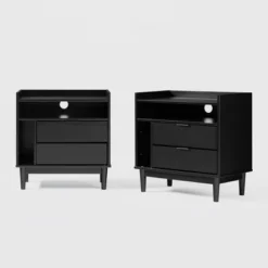 2pk Mid-Century Modern Solid Wood 2 Drawer Storage Nightstands - Saracina Home 15 2pk Mid-Century Modern Solid Wood 2 Drawer Storage Nightstands - Saracina Home -Saracina Home GUEST 7ec02fdf f38c 4ef2 8a65 1390845091ae