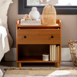 Katie Transitional Tray Top 1 Drawer Solid Wood Nightstand Caramel - Saracina Home -Saracina Home GUEST 80520463 6c45 41f8 be4d 07a5e7b8076b