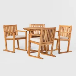 Saracina Home 5pc Modern Slatted Acacia Outdoor Dining Set With Round Table -Saracina Home GUEST 8dc53612 7be6 4a13 bb62 ccfb9aa09886