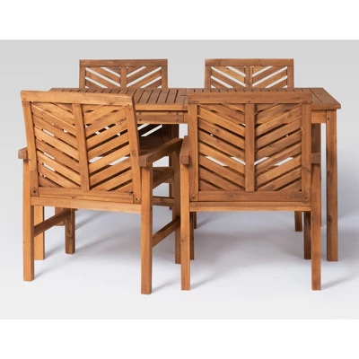 5pc Slatted Chevron Acacia Wood Patio Dining Set - Saracina Home 2 5pc Slatted Chevron Acacia Wood Patio Dining Set - Saracina Home - Image 2