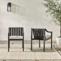 New Release 5 Saracina Home 2pk Mid-Century Modern Slatted Outdoor Acacia Arm Chairs With Cushions