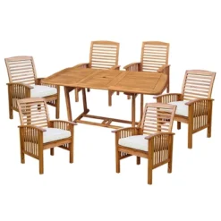 7pc Acacia Wood Patio Dining Set With Cushions - Saracina Home -Saracina Home GUEST 9072023e f892 4abd acae 5ef356f7347a