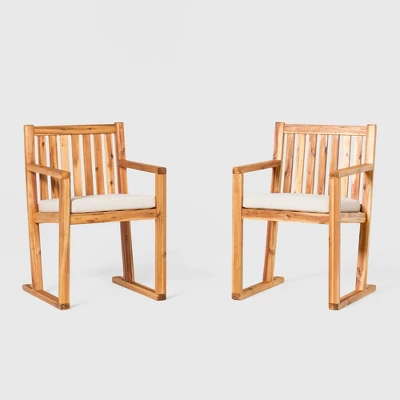 Saracina Home 2pk Acacia Modern Slat-Back Patio Dining Chairs With Cushions 6 Saracina Home 2pk Acacia Modern Slat-Back Patio Dining Chairs With Cushions - Image 6