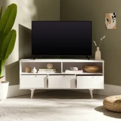 Cara Mid-Century Modern 3 Drawer Corner TV Stand For TVs Up To 58" - Saracina Home 38 Cara Mid-Century Modern 3 Drawer Corner TV Stand For TVs Up To 58" - Saracina Home -Saracina Home GUEST 99387a85 c456 4a52 b086 1c507b93c8b5