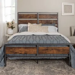 Queen Urban Chic Metal And Wood Plank Bed Brown - Saracina Home -Saracina Home GUEST 9ba450b4 e465 46ef 9f8f 881f1960dbc8