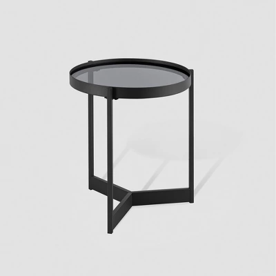 Modern Minimalist Tray Top Round Glass Side Table Black - Saracina Home 5 Modern Minimalist Tray Top Round Glass Side Table Black - Saracina Home - Image 5