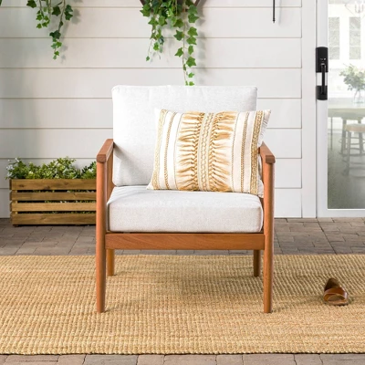 Saracina Home Modern Boho Eucalyptus Outdoor Spindle Arm Chair With Cushions 2 Saracina Home Modern Boho Eucalyptus Outdoor Spindle Arm Chair With Cushions - Image 2